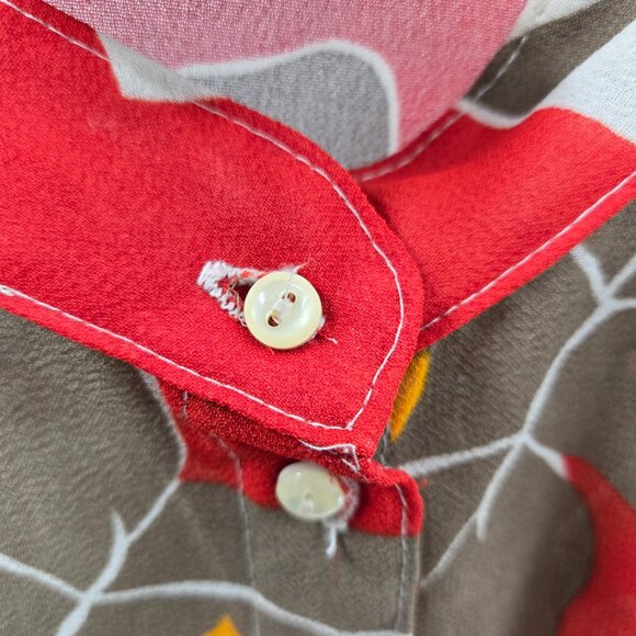 Vintage 70s Campus Casuals of California Brown Red White Sheer Long Sleeve - Picture 3 of 7